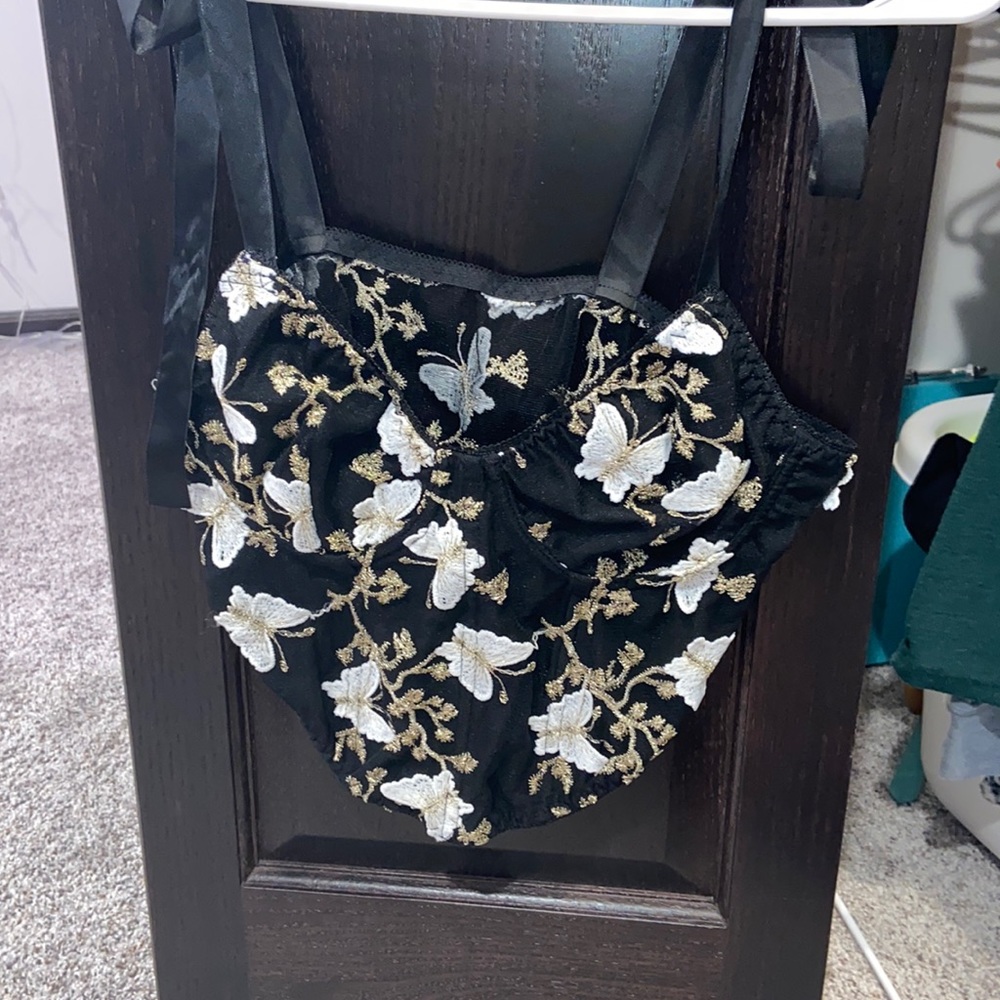 black floral corset, from SHEIN